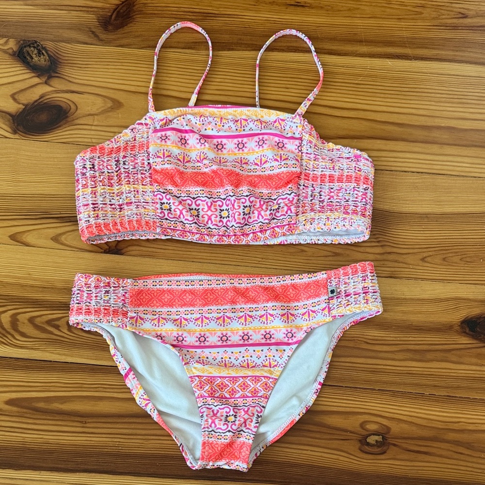 EUC Kids Girls XL size 16 Swimwear Set in Pink and Orange Lucky Brand UPF